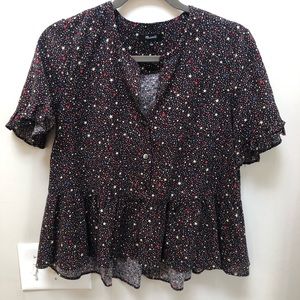 Madewell top with star pattern and ruffle sleeve